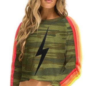Aviator Nation cropped camo bolt sweatshirt. Size medium.